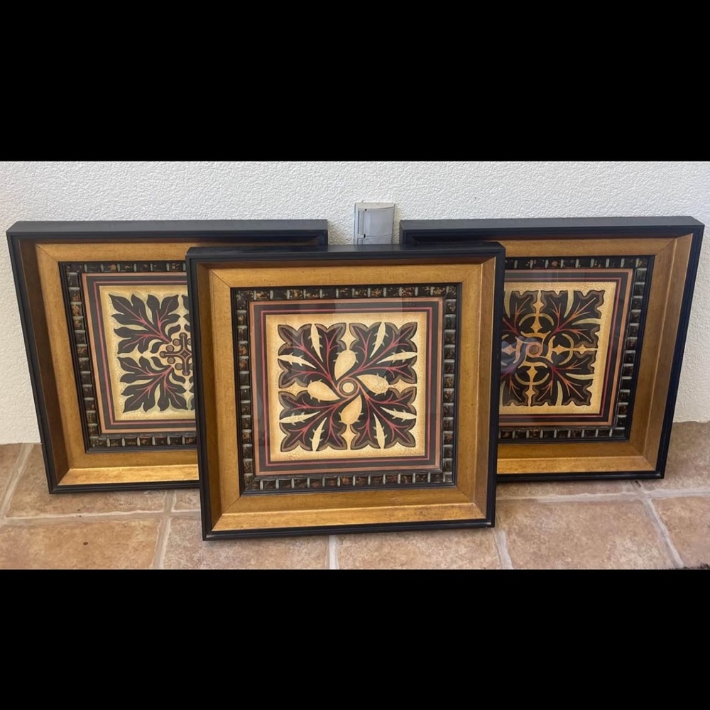 John-Richard Collection 3 piece hand colored Square Wood Block art